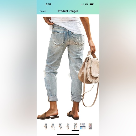 KUNMI Ripped High Waisted Boyfriend Jeans Loose Fit Distressed Stretchy Denim - Picture 6 of 7